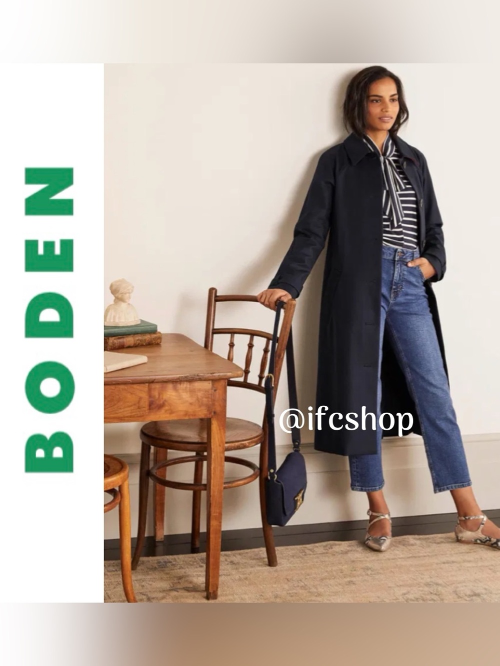 Boden Haddon Mac Belted Trench Coat in Classic Navy 8